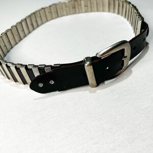 Silver Metal Wrapped Dark Brown Belt End Tip Missing 28.5-32.5 In Western Boho